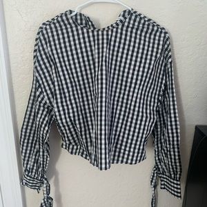 Zara Cropped Blouse, Button Back, Tie Sleeve